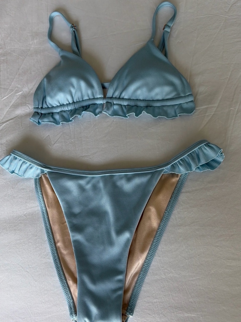 La Hearts Light Blue Ruffle Bikini Set